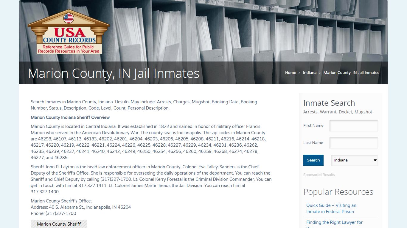 Marion County, IN Jail Inmates | Name Search